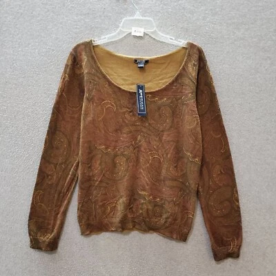 Свитер женский American Living большой коричневый пейсли с длинным рукавом с плеча - Изображение 1 из 4