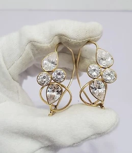 Vtg Retro Designer RIMMA 14K Yellow Gold Hoop Earrings, 8.8g, Estate Find. Bent - Picture 1 of 11