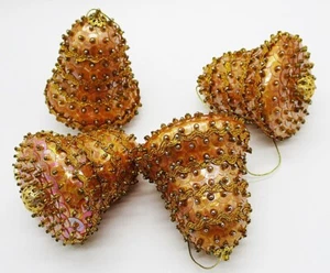 Handmade Lot of Four (4) Gold Bell with Trim Beads Push Pin Ornament #G35571-29 - Picture 1 of 5