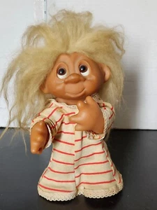 Vintage 1977 Thomas Dam 9 inch Troll 604 Sleepy White Hair Original Outfit - Picture 1 of 8
