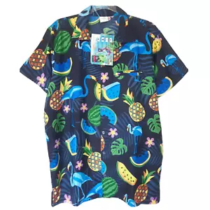 King Kameha Hawaii Shirt Size L Funky Casual Blue Melons Bird Leaves Quick Dry - Picture 1 of 11