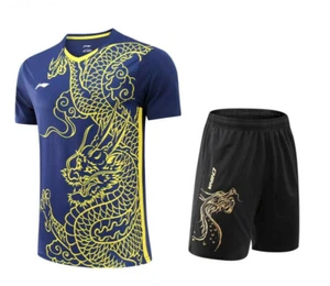 New Li-Ning Tops table tennis Clothes Men's T-shirts+shorts Print China Dragon - Picture 1 of 13