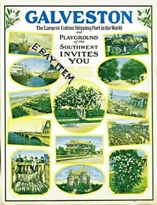 c1915 MEMBRETE fabuloso color CIUDAD de GALVESTON TEXAS algodón puerto de envío etc. - Imagen 1 de 1