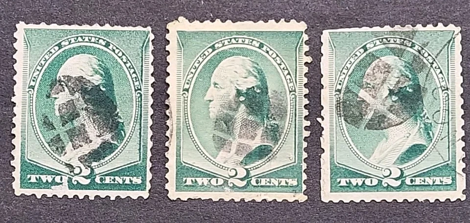 Lote de 3 estampillas verdes de Washington Sc #213 de EE. UU. CANCELACIÓN DE LUJO  Foto 1 de 1