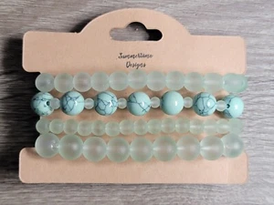 Glasperlen Armband Set 7" Meeresschaum grün - Bild 1 von 1