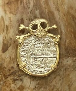 ATOCHA Coin Pendant Skull GP over 925 Sterling Sunken Treasure Shipwreck Jewelry