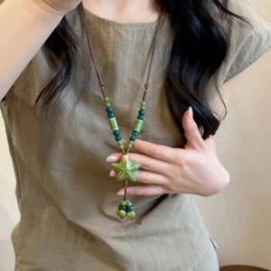Colorful Beads Ethnic Style Necklace Ceramic Bohemian Style Necklace Gift - Picture 1 of 16