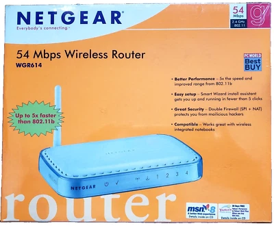 NIB Netgear WGR614 54 Mbps 4-Port 10/100 Wireless G Router (WGR614) Sealed - Image 1 of 4