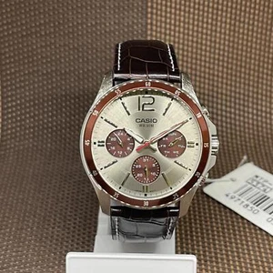 Casio MTP-1374L-7A1 Enticer Series Silver Dial Brown Leather Quartz Men's Watch - Picture 1 of 7