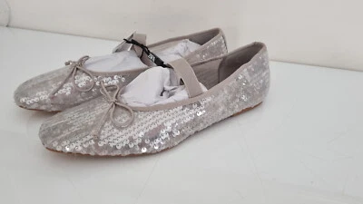 ZARA Women’s Silver Sparkly Sequin Ballet Flat Shoes NEW uk 8 - Image 1 of 4