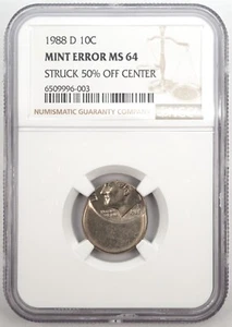 1988 D 10c Dime Struck 50% Off Center Mint Error NICE COIN NGC MS64 - Picture 1 of 2
