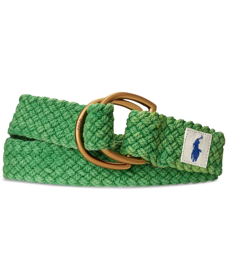 Cinto de algodão masculino POLO RALPH LAUREN acabamento em couro verde tamanho G - Imagem 1 de 1