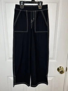 H&M Girls Flare Wide Leg Elastic Waist Pants sz 8 Black White Stitches - Picture 1 of 6