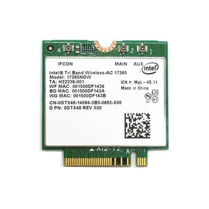 Intel Tri-Band Wireless-AC 17265 17265NGW 867M Dual Band Bluetooth 4.0 NGFF Card - Picture 1 of 4