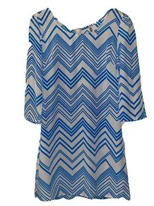 Auditions Fashions Dress Womens Size Large White/Turquoise Chevron Striped Shift - Picture 1 of 11