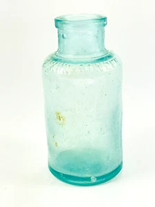Vintage OK DAVIS Baking Powder Bottle Bud Flower Vase 4.5" Aqua Embossed L6 - Picture 1 of 6