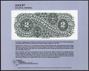 1987 Atlanta Georgia ANA Numismatic $2.00 Silver Certificate NSC37 SCCS B-106 - Picture 1 of 1