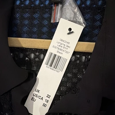 Длинная высокая рубашка Sally размер 18 черная длинная Geo кружевная богемная открытая вязка - новая - Изображение 1 из 4