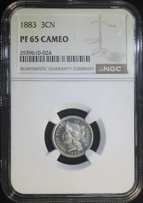 1883 3CN Three Cent Nickel NGC PF65 Cameo Proof Well Struck Low Mintage PR Coin - Image 1 of 2