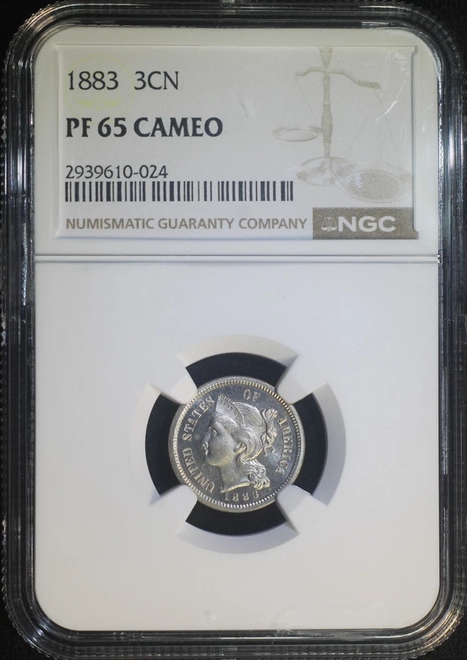 1883 3CN Three Cent Nickel NGC PF65 Cameo Proof Well Struck Low Mintage PR Coin - Image 1 of 2