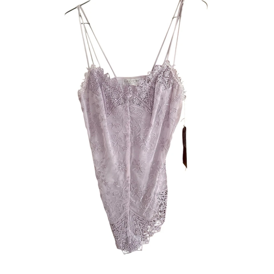 NUEVO FLORA NIKROOZ Vintage Lila ENCAJE PELUCHE Malla Una Pieza Body Talla P Foto 1 de 4