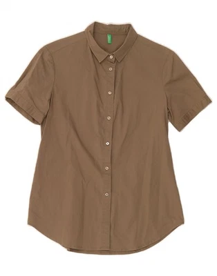 Camisa de manga corta BENETTON para mujer Reino Unido 12 mediana algodón caqui AP01 Foto 1 de 3