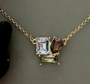 Three Cz Stone Chain Blue Brown Green Necklace By Nordstrom - Picture 1 of 3