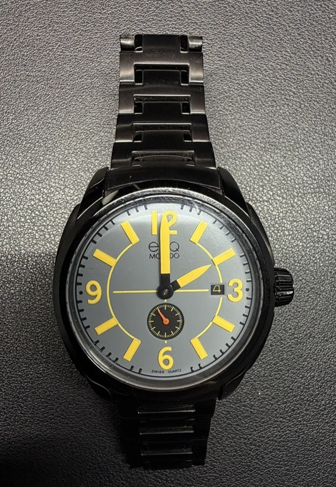 Men's ESQ by Movado Black Stainless Watch Gray & Yellow Dial 43mm Swiss Quartz - Image 1 of 4