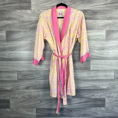 Neiman Marcus KJS Bathrobe Women Small Pink Animal Print Cotton Long Sleeve Boho - Image 1 of 4