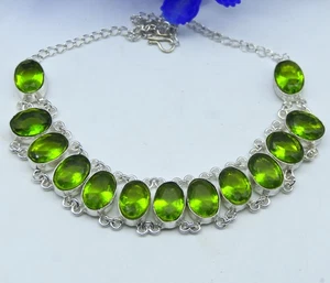 Green Peridot Gemstone 925 Sterling Silver Jewelry Necklace Size-17-18" - Picture 1 of 5