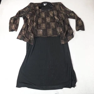Alex Evenings Dress Jacket Set 18 W Black Gold 2 Piece Old Money Glam Disco - Picture 1 of 22