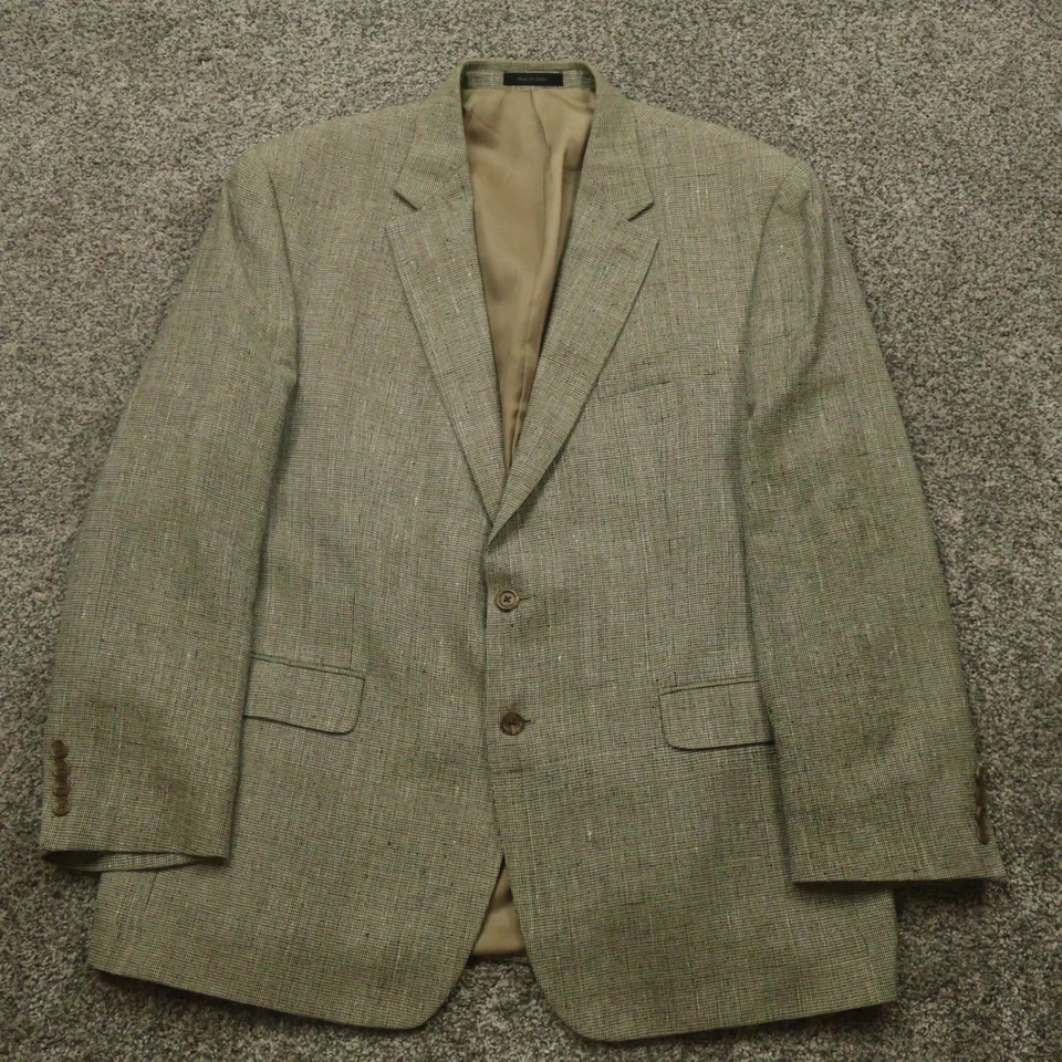 Chaps Mens 46R Brown Tan Plaid 100% Silk Two Button Blazer Sport Coat Jacket - Image 1 of 4