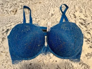 VICTORIA SECRET Very Sexy Rose Lace Push Up Bra 38D New NWT Blue Gold - Picture 1 of 5