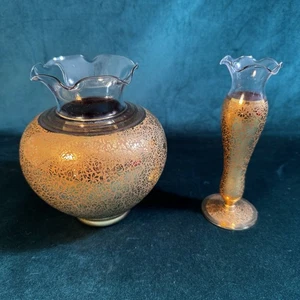 Jarrones de vidrio incrustado dorado margarita y rosa juego de 2 jarrones y 1 otro a juego - Imagen 1 de 15