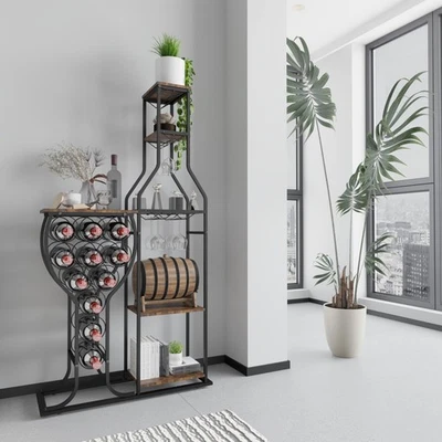 Стойка для выпечки вина, 5-уровневая стойка для хранения 11 бутылок вина отдельностоящий пол, га... - Изображение 1 из 4