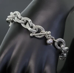 Bracciale Michael Dawkins perle di Tahiti maglia ovale catena chiusura a levetta argento 925 - Foto 1 di 5