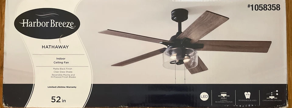 Harbor Breeze Hathaway 52'' Matte Black LED Ceiling Fan w/Light 5-Blade - Image 1 of 1