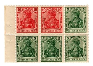 Alemania 1919 Sc #82g panel Bklt, 4 #82 +2 #83 - 6 sellos MNH - Imagen 1 de 2
