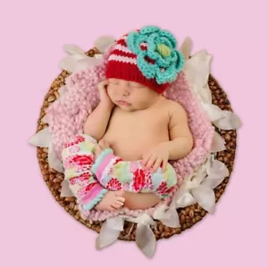 Hecho a mano ganchillo bebé bebé bebé (solo sombrero) 0-6 meses recién nacido gorro flor niñas - Imagen 1 de 2