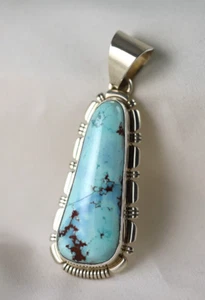 Turquoise Pendant Sterling Silver .925 Handmade Natural Signed - Picture 1 of 6