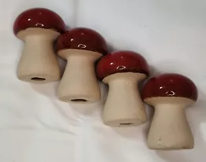 Pequeñas setas de cerámica roja con tapa acristalada, estatua de jardín, taburete de sapo (juego de 4) - Imagen 1 de 5
