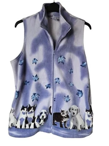 Vintage Purple Blair Kittens & Puppies Fleece Vest Jacket Women's size L - Picture 1 of 3