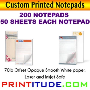 CUSTOM PRINT NOTEPADS 4X5.5 (200 PADS-50 SHEETS) 70LB Opaque Print PERSONALIZED - Picture 1 of 1