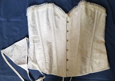Bustier corset top w thong  white damask sz 4X  Waist 34-38 - Image 1 of 4