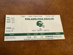 1986 Philadelphia Eagles New York Jets Preseason Football Ticket Reggie White - Picture 1 of 1