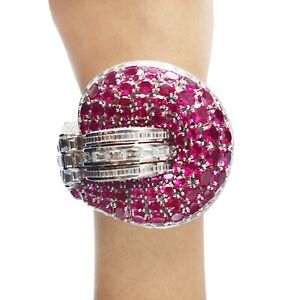 Marlene Dietrich Inspired Bangles For Women Silver Oval cut Lab Created Ruby CZ