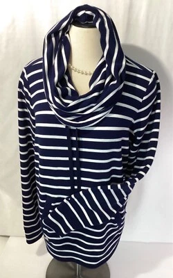 Женская толстовка с капюшоном Lauren Ralph Lauren размер L белые/темно-синие полоски - Изображение 1 из 4