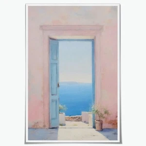 WLZWD Vintage Beach Wall Art Preppy Minimal Greece Painting Pastel Pink Blue ... - Picture 1 of 8