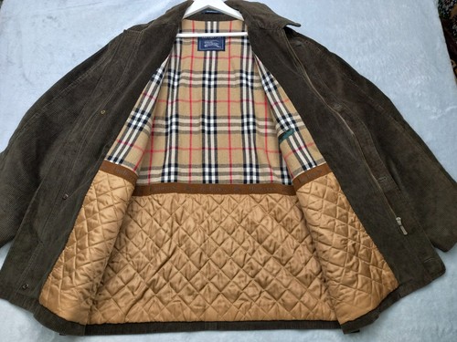 Giacca Vintage Burberry Verde Velluto a coste 100% Cotone Nova Check Uomo TAGLIA 54