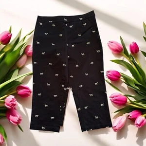 Coldwater Creek Capri Pants Women Size 10 Petite Black Zebra Embroidered - Picture 1 of 16